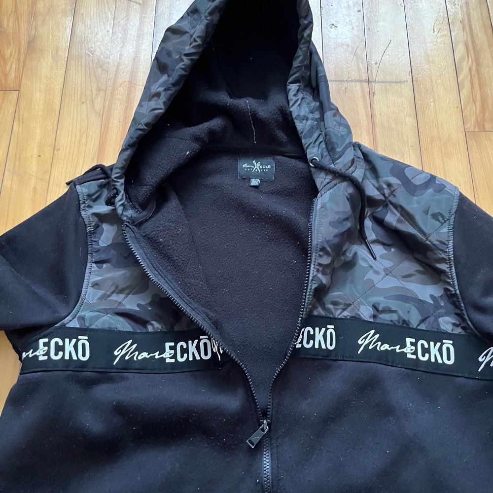 Marc Ecko Cut & Sew Full Zip Hoodie Camo Panel Black XXL Mens
